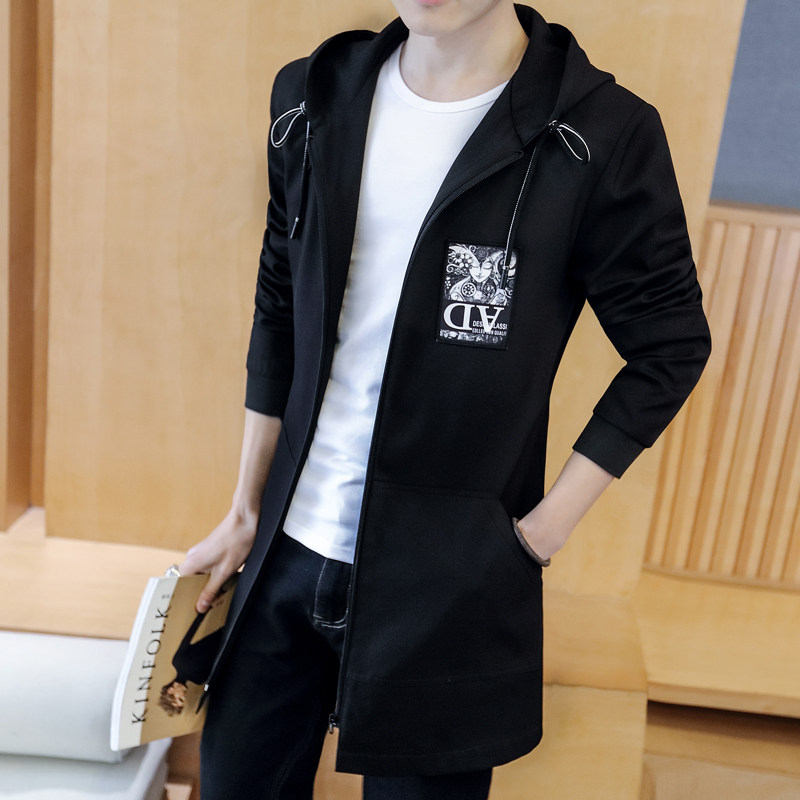 外套男韓版潮流修身帥氣風衣男士2017鼕季新款加絨加厚中長款外衣