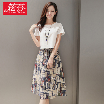棉麻连衣裙套装2018夏网红淑女上衣短裙子俏皮晚晚风复古两件套装 棉麻连衣裙套装2018夏网红淑女上衣短裙子俏皮晚晚风复古两件套装