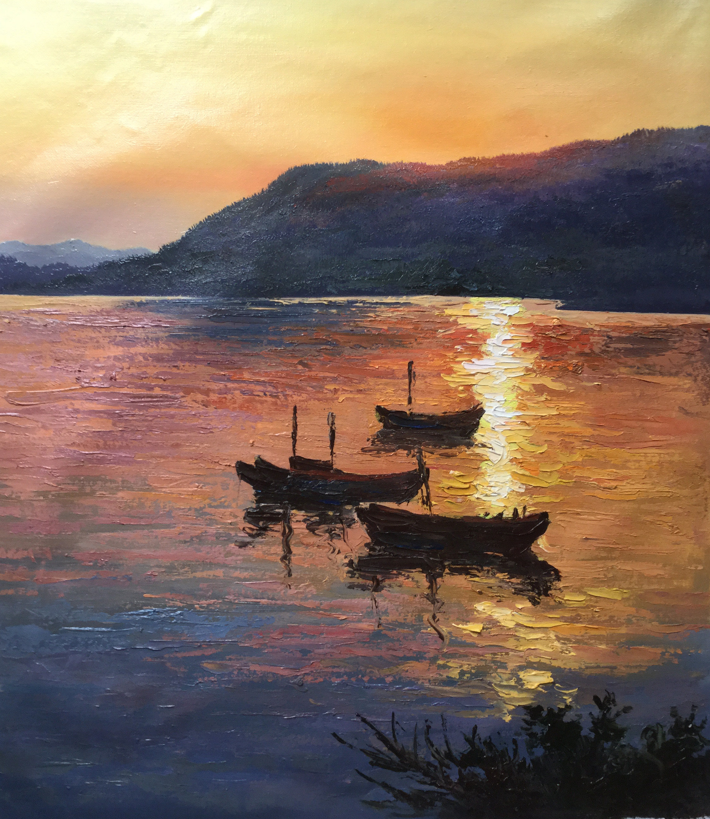 【双十二】张玮《夕阳西下》原创布面油画