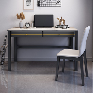 岩板实木书桌简约家用卧室台式办公电脑桌现代极简轻奢书房写字桌
