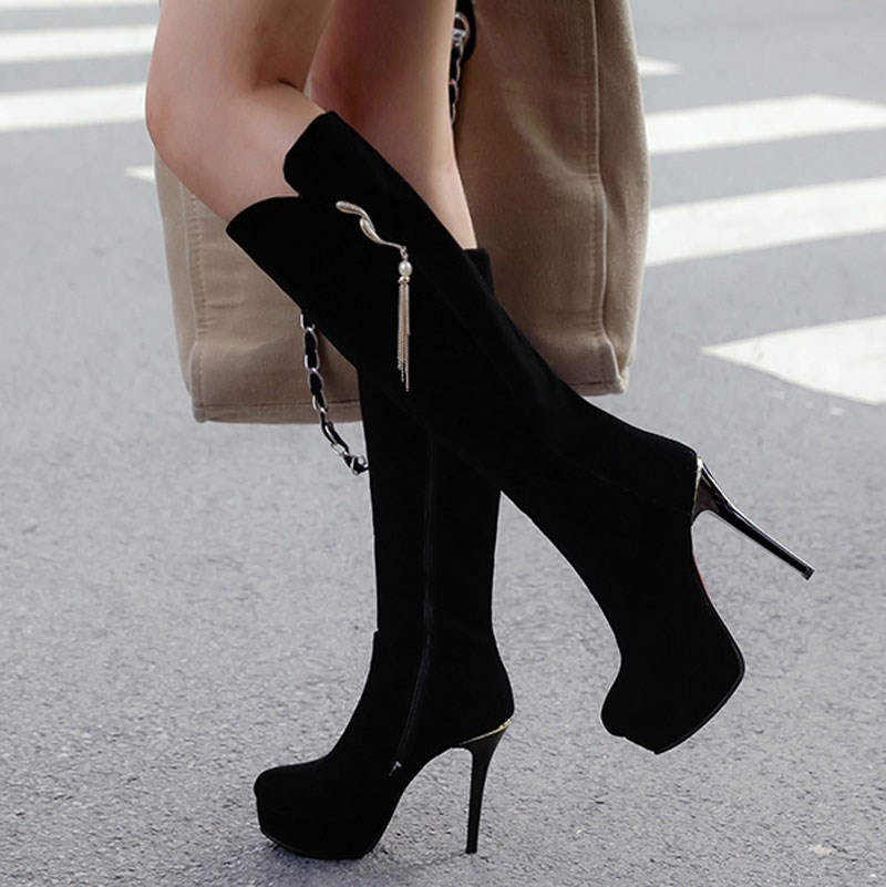 2021新款秋冬12cm高跟鞋气质超细高筒靴女士细跟防水台百搭女靴子