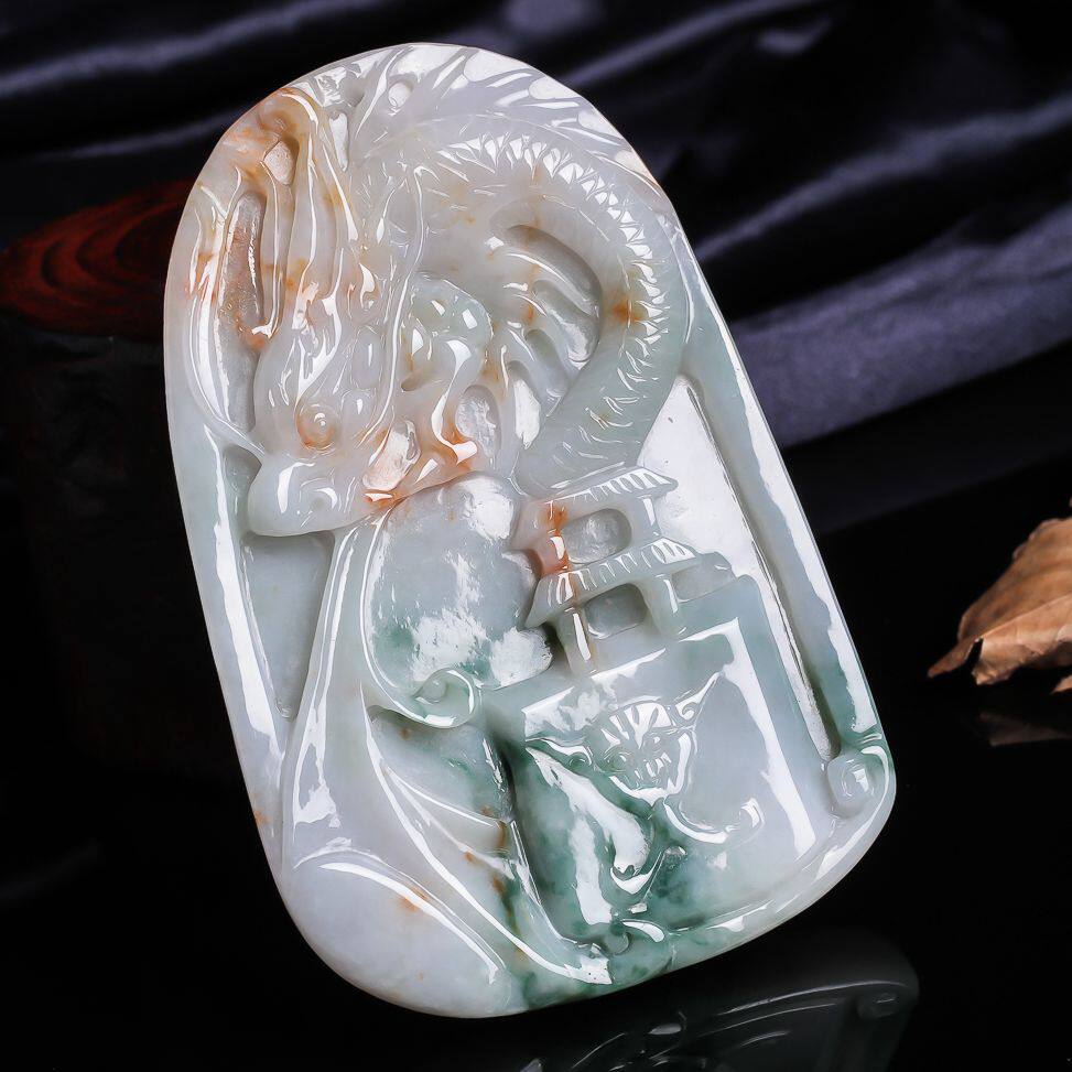 【源头好货-四会】皇廷-翡翠a货拍卖山水祥龙吐水吊坠33.98g