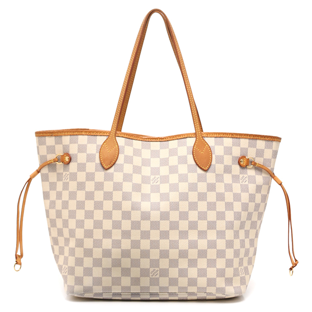 0新]路易威登lv女士neverfull mm托特包白色棋盘格