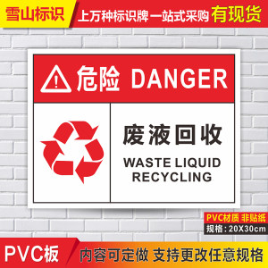废液回收安全标识牌 车间仓库告示牌消防安全警示牌标志牌