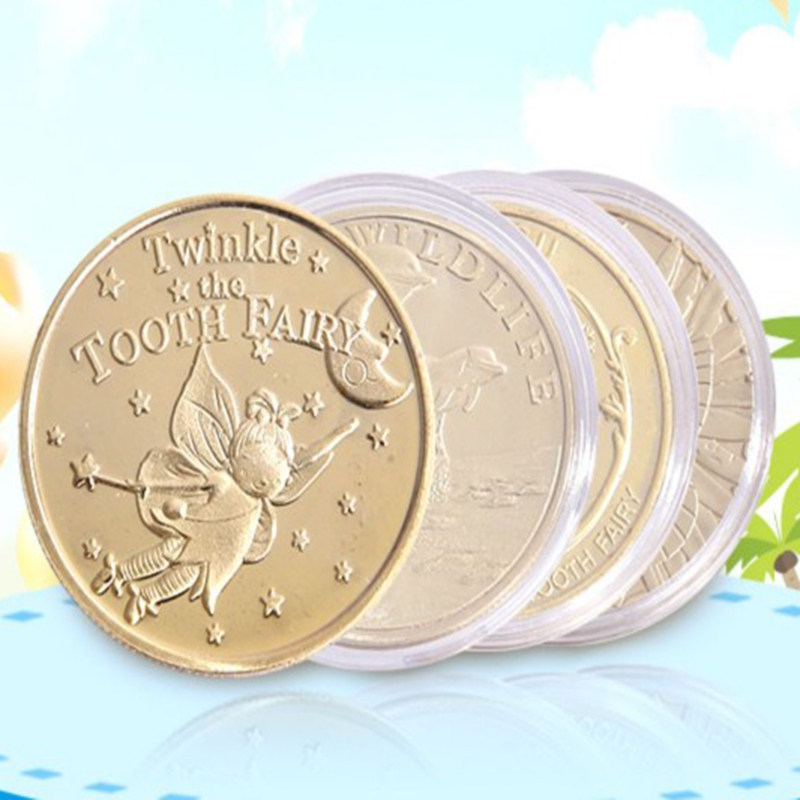 牙仙子金币儿童许愿望奖励礼物小孩子玩具换乳牙金属纪念货币硬币