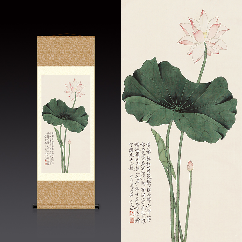 写意荷花 高清丝绸画卷轴挂画 荷花客厅书房玄关餐厅办公室装饰画