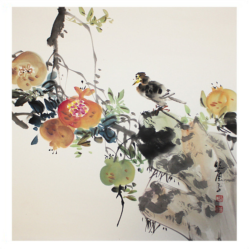 梁晓云《石榴花开》著名花鸟画家