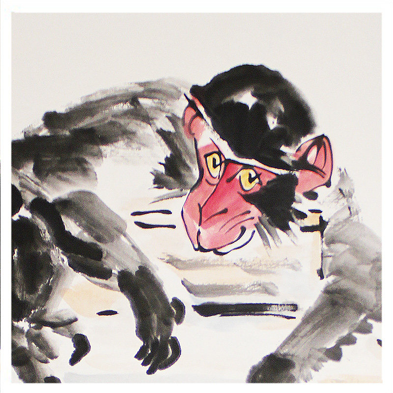 李燕《猿酒图》中国著名画家