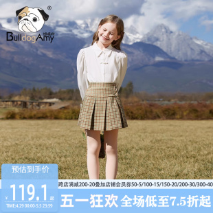 女童中国风长袖衬衫2024春季新款洋气儿童翻领珍珠盘扣上衣中大童