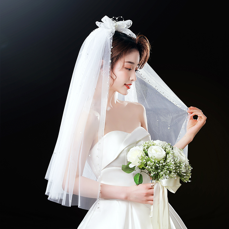 港风新娘文艺复古婚纱头纱蕾丝气质结婚拍照旅拍花朵唯美写真配饰