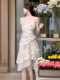 法式浪漫夏季显瘦气质长裙女夏季不规则设计感白色碎花吊带连衣裙