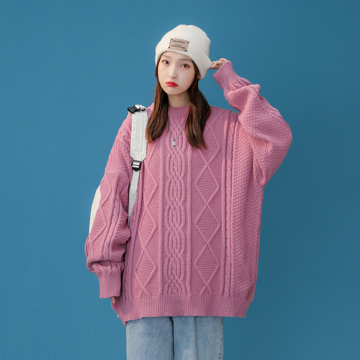 2021毛衣秋冬圆领中性风宽松针织衫a046m231p65控88