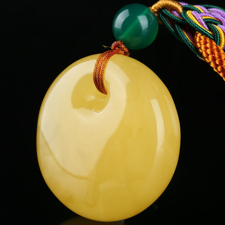 21.68g【强荧光】精美 琥珀 蜜蜡平安扣挂件(含绳)