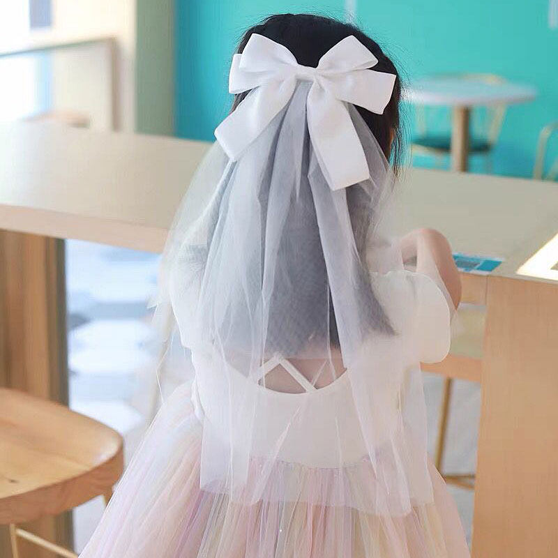 佩赏旗舰店的优惠券大全—白色丝带蝴蝶结儿童头纱短款儿童礼服演出