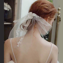 White sequins lace flowers bridal small veil wedding dress accessories photo travel studio style short headdress