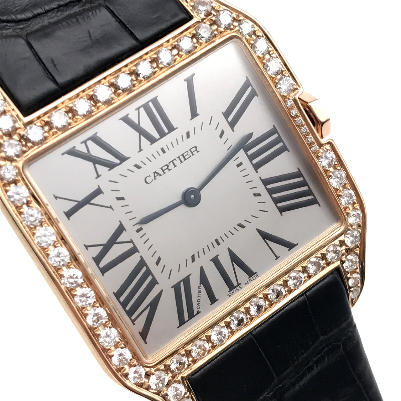 一元拍[9.8新]卡地亚桑托斯系列玫瑰金机械钻石男表