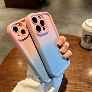 ins简约渐变晕染糖果色适用苹果14promax手机壳iphone13创意12硅胶11女15Pro秋冬新款13max高级感防摔手机套