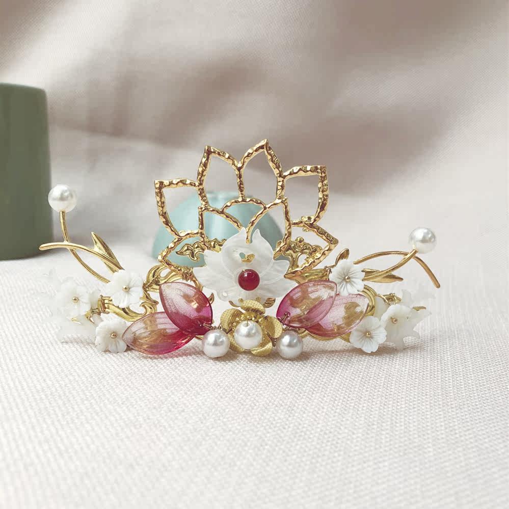 引芳尊·枕碧瓷.原创蝶贝珍珠发冠汉服发饰头饰配饰发簪