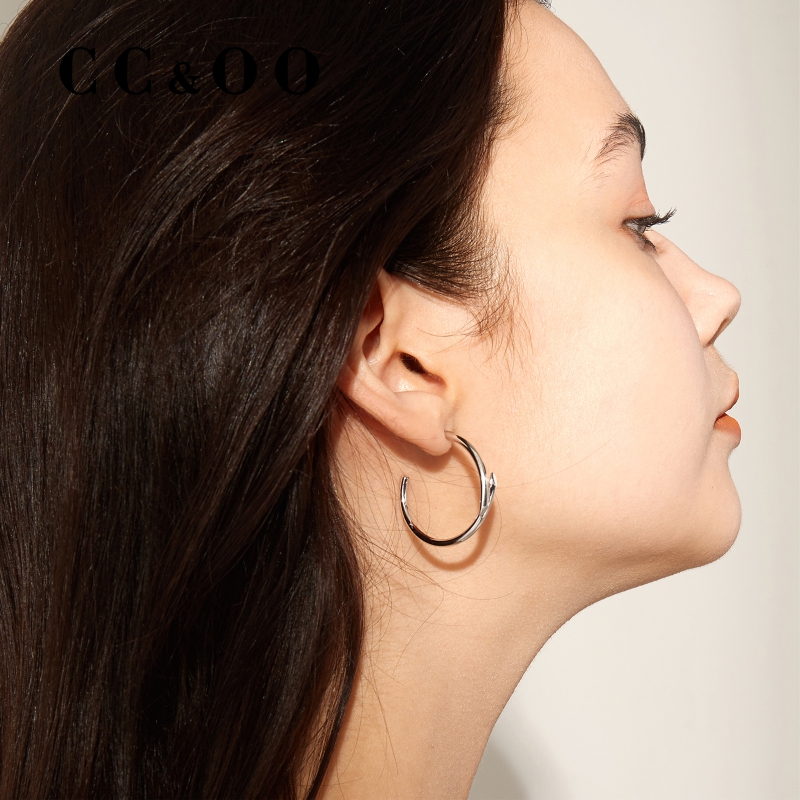 CCoo925银针交错线耳环女不过敏 2024年新款潮气质网红耳钉耳饰品