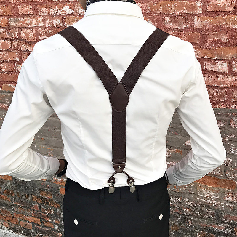 男士衬衫西裤背带男款成人裤子吊带松紧防滑吊裤带扣六夹吊背带夹