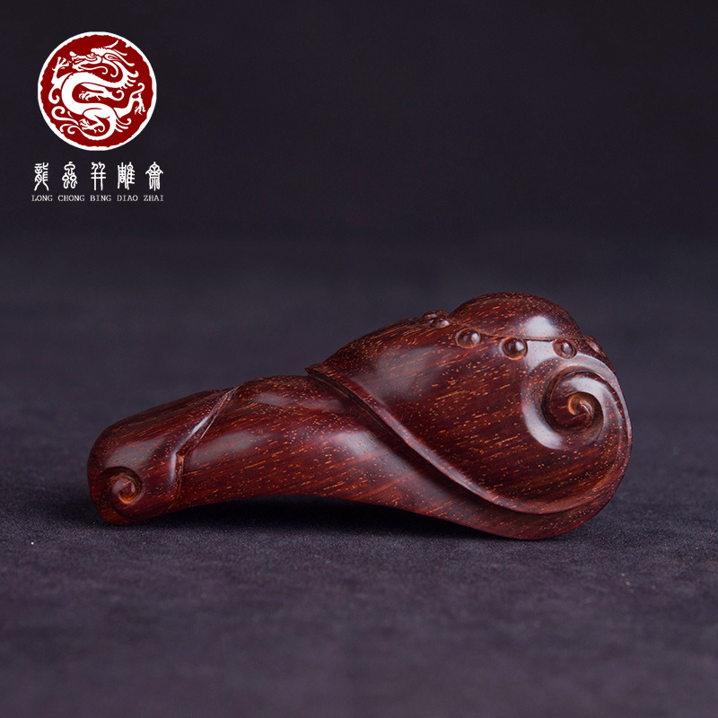 印度小叶紫檀如意手把件金星老料随身木质男士盘玩解压木雕孤品