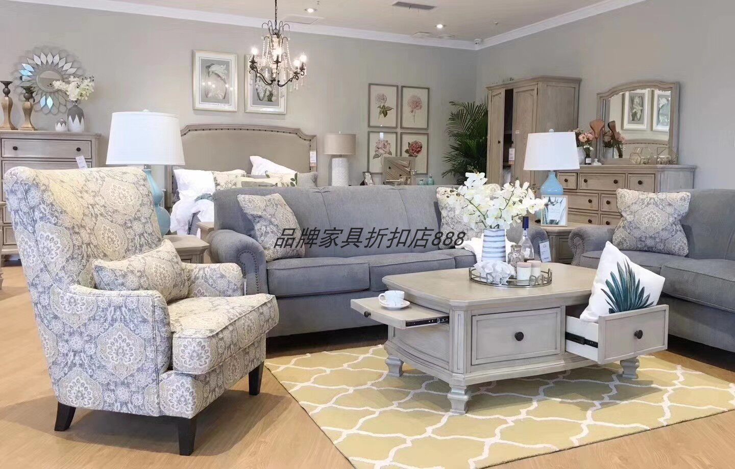 ashley爱室丽美式布艺沙发简约客厅组合轻奢三人位布沙发 12805