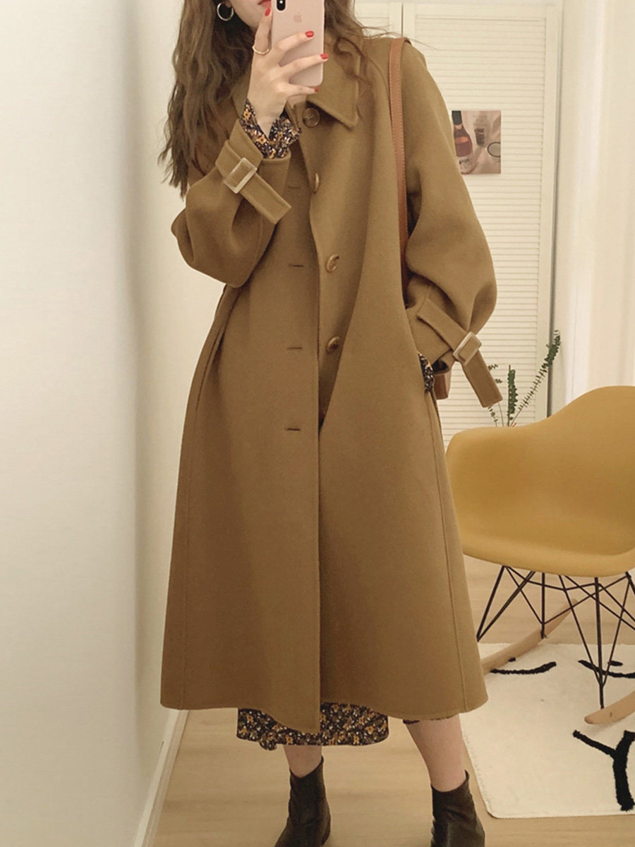 驼色高级羊绒大衣女中长款2022秋冬季新款小个子双面呢子羊毛外套