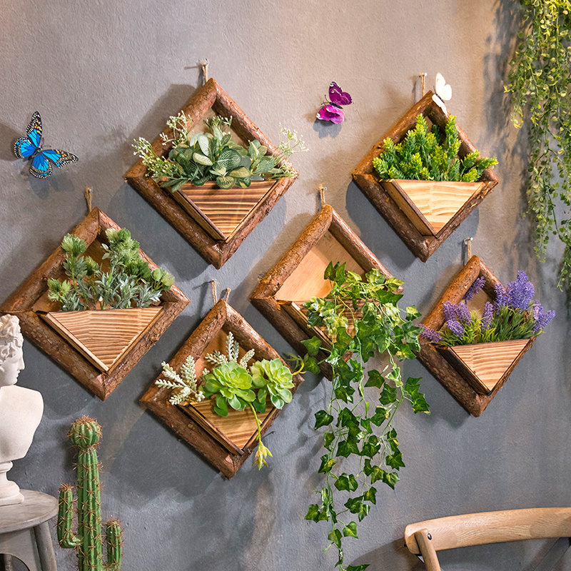 创意店铺墙上墙面装饰品挂墙花盆奶茶店墙壁挂件仿真绿植植物壁挂