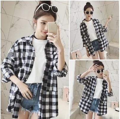 Spring and summer Square personality atmosphere Mid length version lattice shirt fresh 2018 new pattern tycoon The gown spring and autumn New productsin the Women's clothing/Boutique , Shirt category - from Buy2taobao.com to provide professional Taobao agent buy service