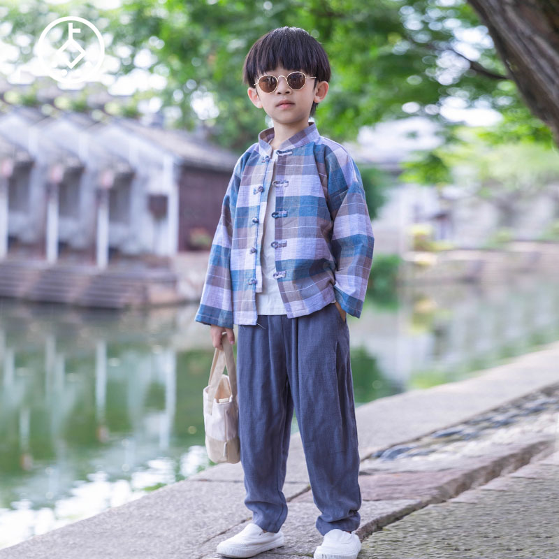 点名册新款春秋季男童唐装儿童套装长袖纯棉衬衫中国风汉服中式