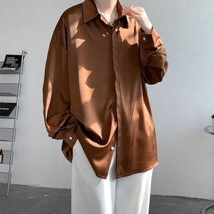 棕色复古那不勒斯衬衫男韩版冷淡系高级感男装春夏季冰丝薄款外套