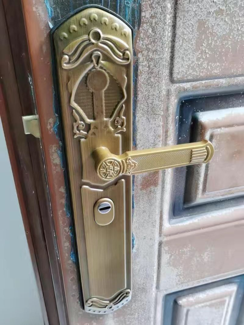 大门双开门别墅门进户门锁古铜色通用把手235孔距大门锁把法老黄