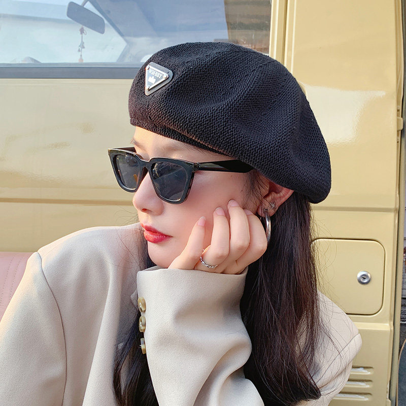 黑色贝雷帽女春秋薄款网红ins春秋日系韩版时尚潮酷酷的蓓蕾帽子