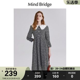 MindBridge百家好2024新款法式碎花连衣裙女春季娃娃领长袖裙子