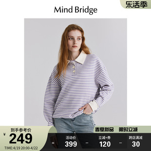 MB MindBridge百家好春季女条纹长袖Polo衫2024新款韩系学院风T恤