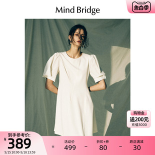 Mind Bridge2024新款圆领短袖连衣裙夏季气质A字裙女士公主袖短裙