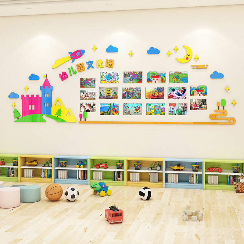 幼儿园文化墙美术绘画优秀作品展示墙贴照片墙教室布置墙面装饰