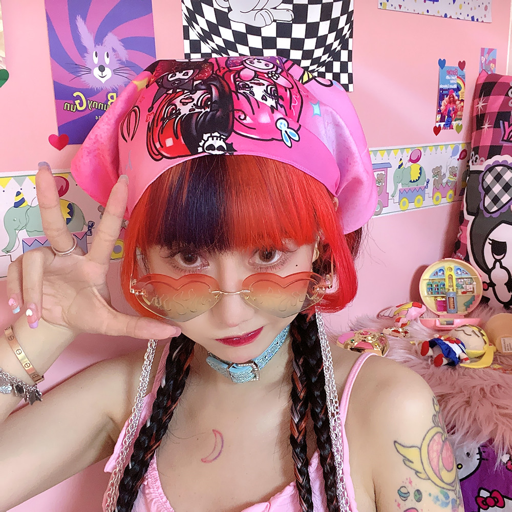 独家设计包邮日系原宿y2k千禧辣妹甜美抹胸装饰土酷潮三角巾头巾