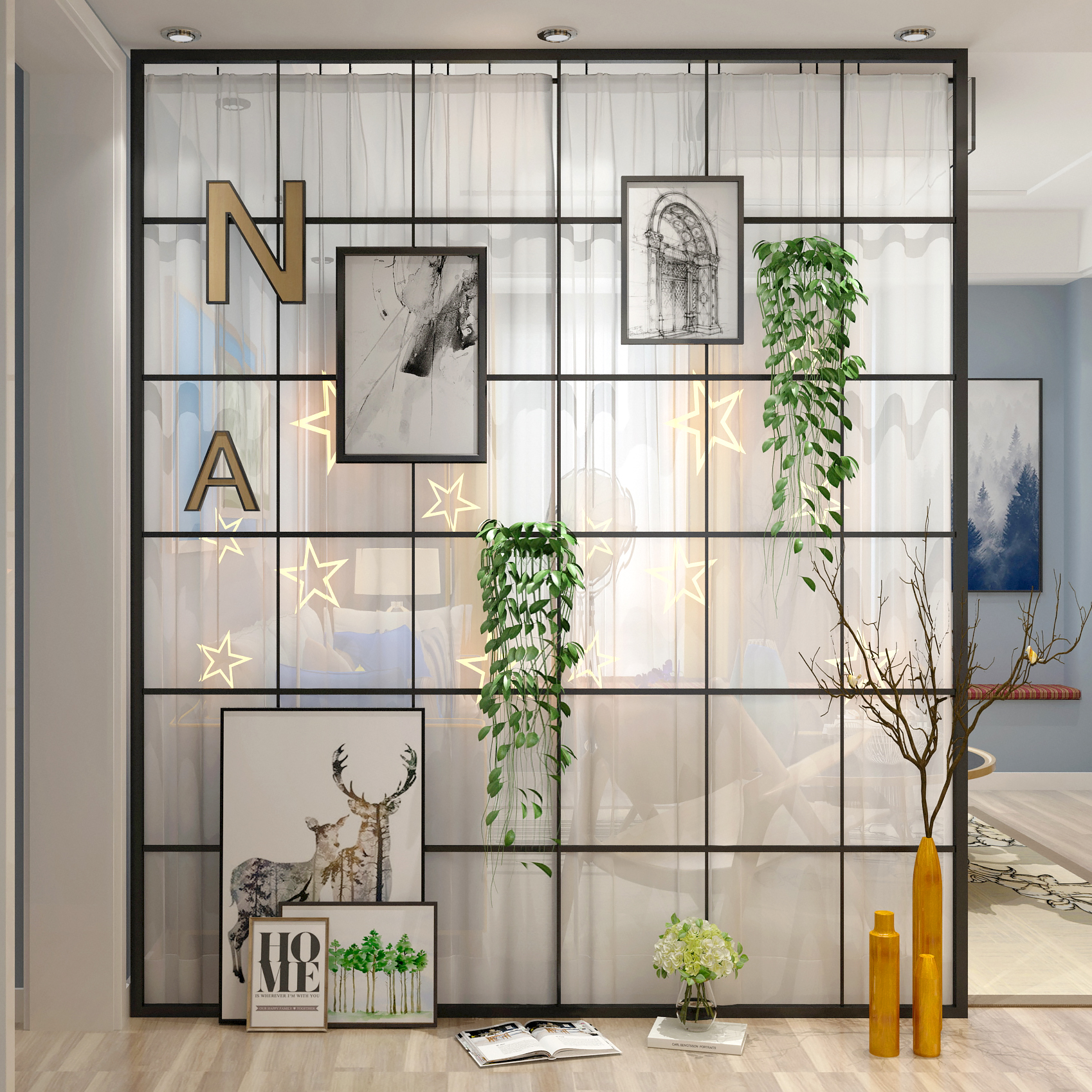 屏风隔断 简约现代 小户型_北欧办公室卧铁艺屏风房间隔断墙客厅易