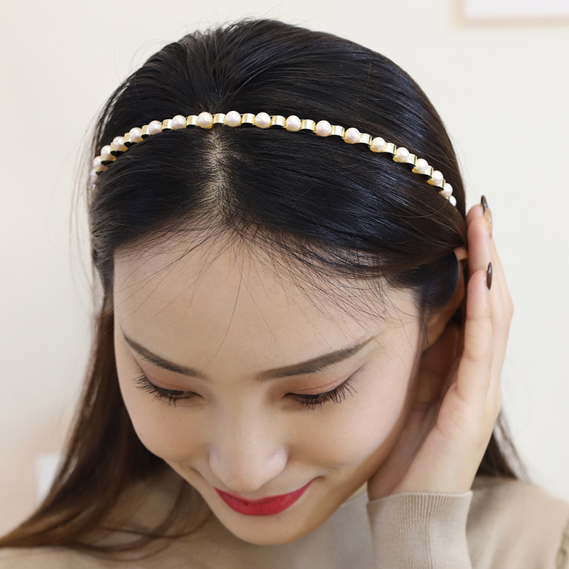 同心缘淡水珍珠发箍波浪压发金色发饰近正圆时尚简约复古风