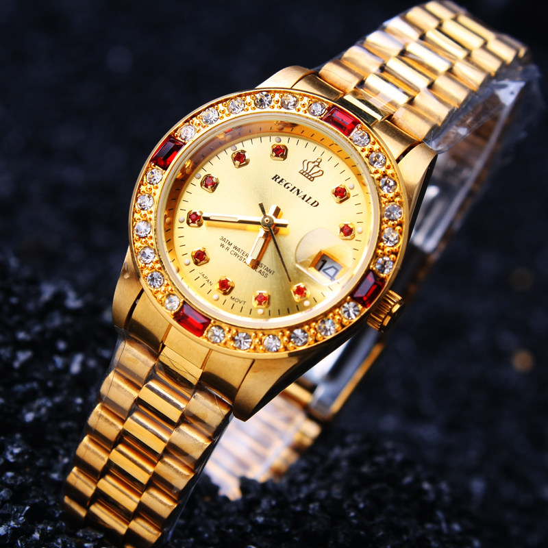 香港正品利吉奴皇冠手表石英全金单日历女式钢带手表礼品表 17740