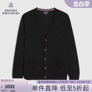 Brooks Brothers/布克兄弟男秋冬美利奴羊毛纯色针织V领开衫毛衣