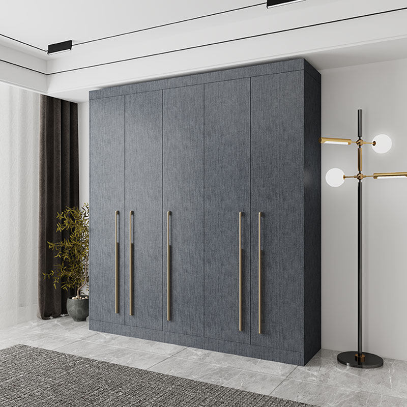 意大利灰布纹实木衣柜简约轻奢家用卧室对开门衣柜定制柜子储物柜