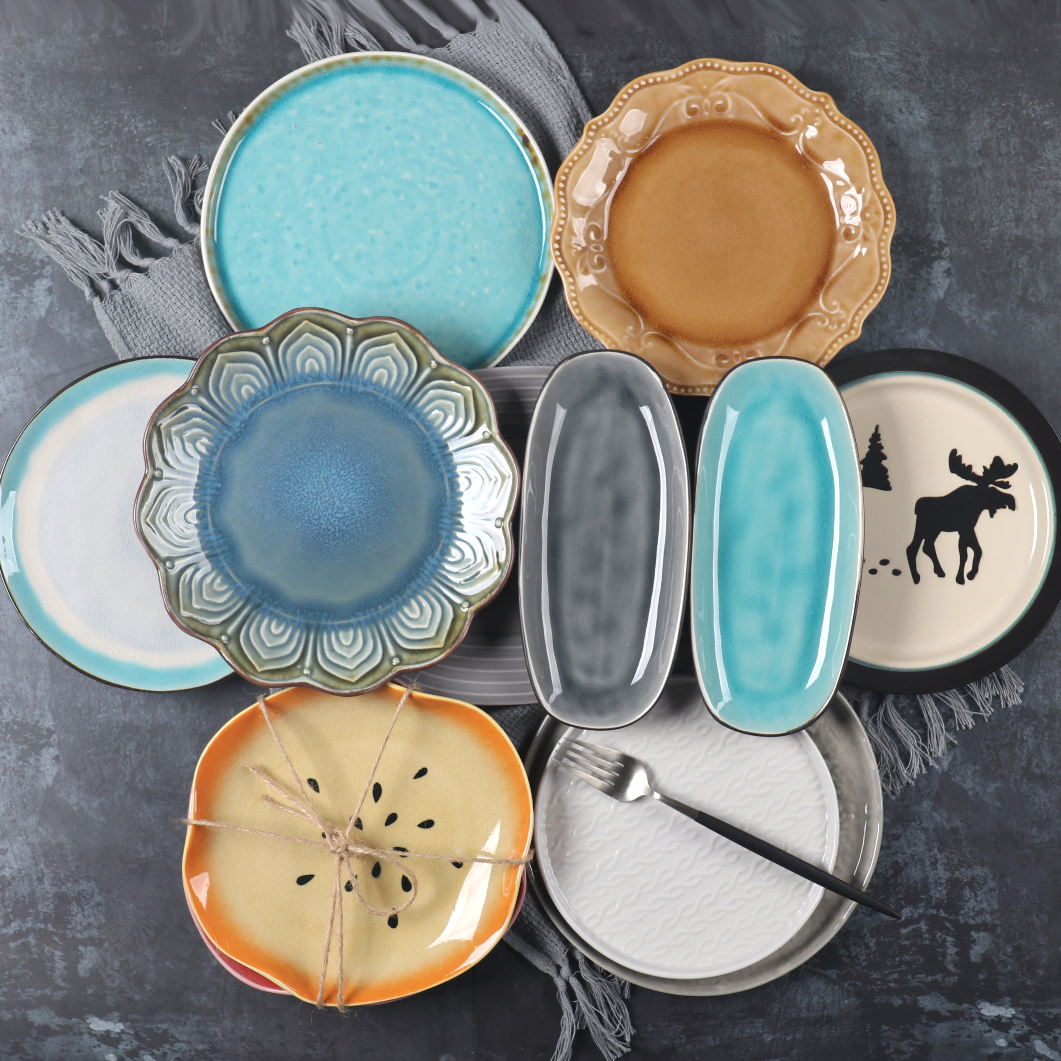 创意日式韩式圆形异形个性陶瓷盘子 家用菜盘牛排盘水果盘寿司盘