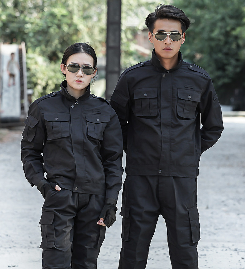 黑色保安作训服长袖套装男女春夏特种兵作战训练服耐磨多袋工作服
