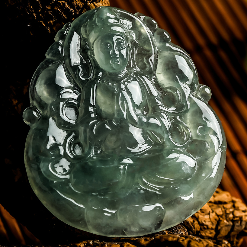 老坑冰种起胶感【普度众生】缅甸a货翡翠度母挂件 12.14g