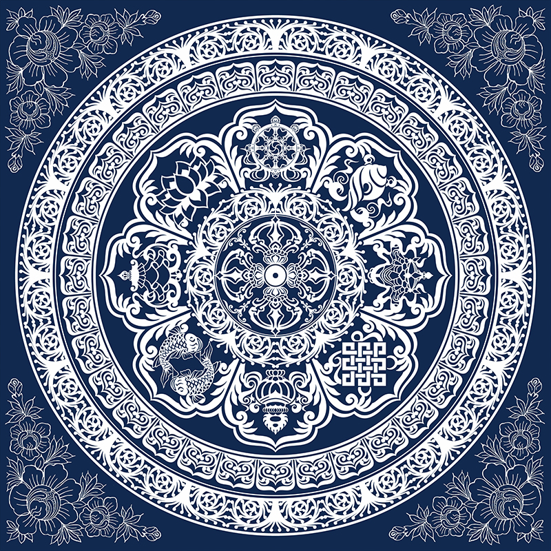 佛教八宝莲花坛城 描金线稿 唐卡西藏手绘diy 涂色 尼泊尔自制diy