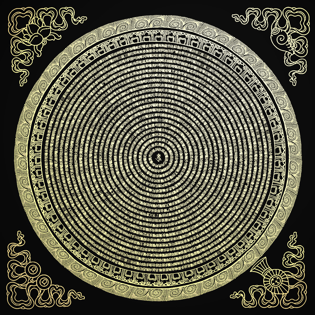 楞严咒坛城 汉字藏式坛城唐卡 手绘填色涂色装饰画 diy涂色描金