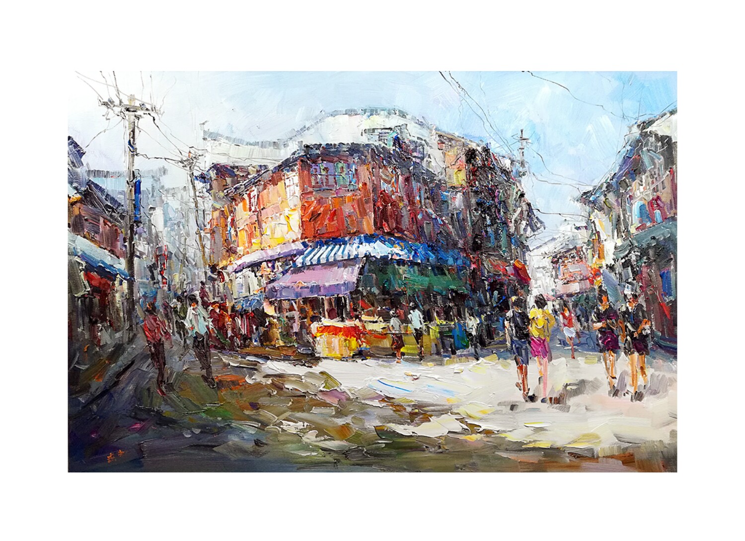 赵燕亮写生油画作品《婺源古街》大尺幅作品