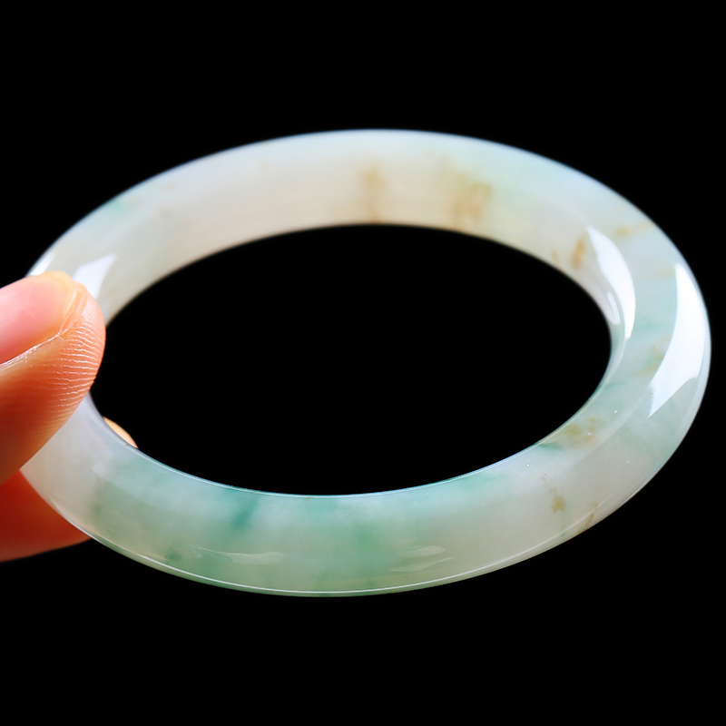 4】冰糯三彩飘花翡翠圆镯 ss5-08 50.05克